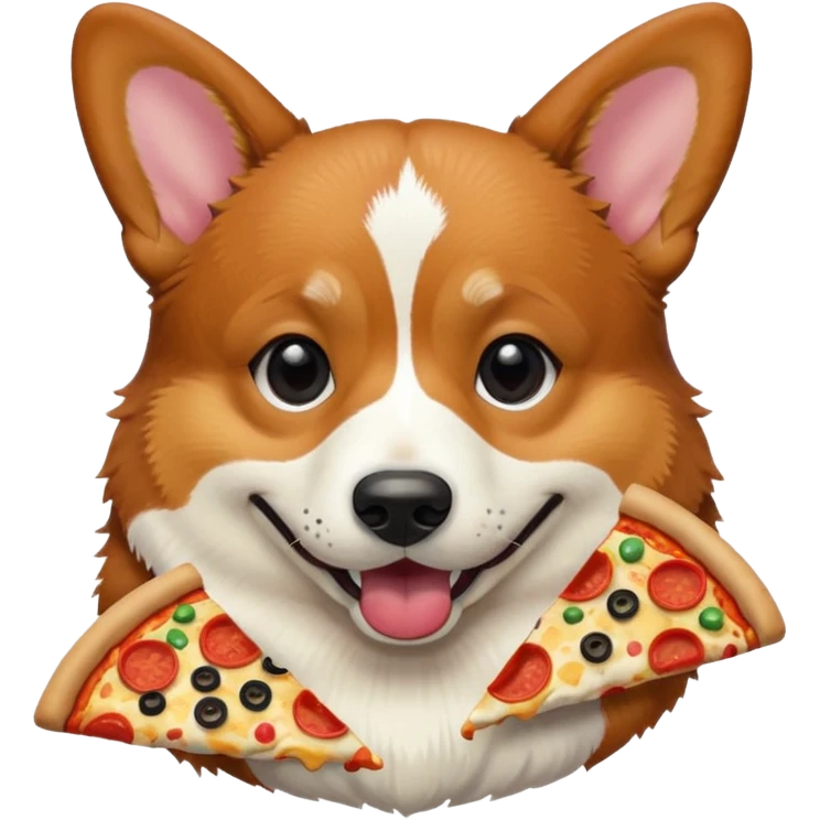 black tri-color corgi with pizza emoji