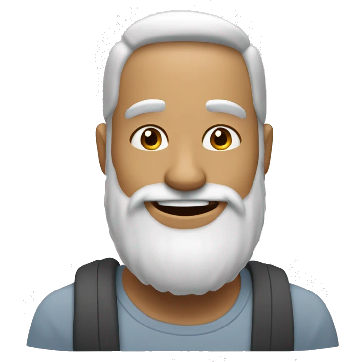 Hombre blanco con barba de leñador, calvo, sonrisa.  emoji