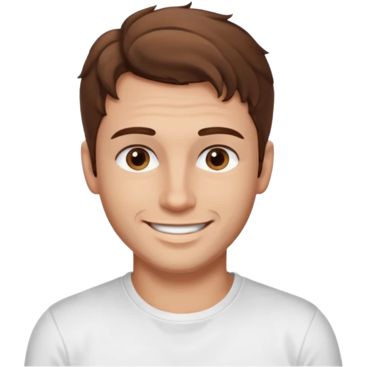 Kjekk mann (lys i huden) som har pynta seg.  fargen på håret er brunt og HAN har midtskille og litt søte krøller . Litt øyevipper men ikke mye og litt mørke brun. Skal se HOT Å SEXY UT smile mer!!! Ca 20 år gammel. HVIT T-SKJORTE emoji