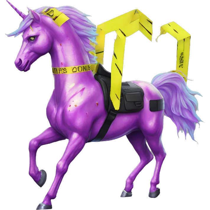 .Zombie_ Vaporwave black holographic oilslick zombie unicorn yellow caution tape graffiti Pegasus  emoji