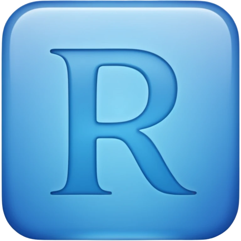 capital letter "R" printed in blue color square shape in center emoji