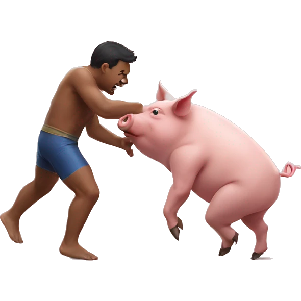 pig wrestling a human emoji