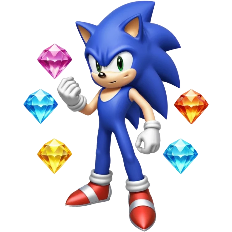 I want Sonic the hedgehog with the 7 chaos emeralds and the Goku aura transformation, where is the super Sonic aura Is a power 7 diamonds, red, blue, yellow, green, white, cyan and purple emoji
