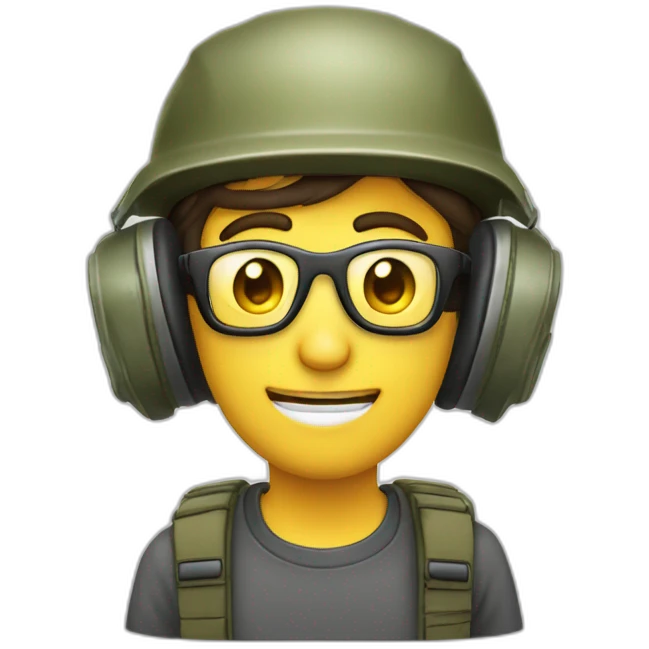 personne casque anti bruit avec lunette detir et casquette emoji