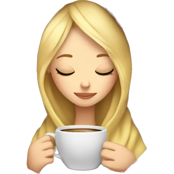 blonde girl inside a cute blanket sipping coffee eyes closed emoji