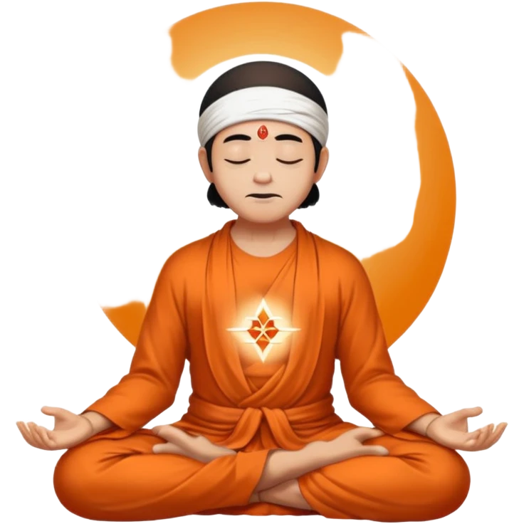 A man meditating with a faint image of Sai Baba in his heart emoji