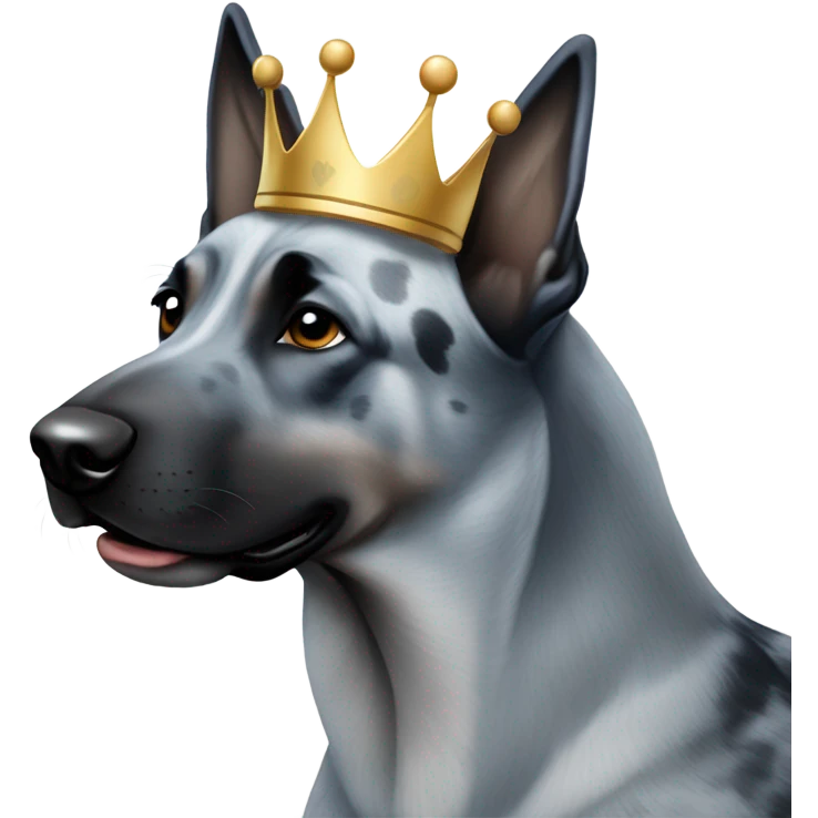 A malinois dark blue merle without red color with a crown on his head emoji