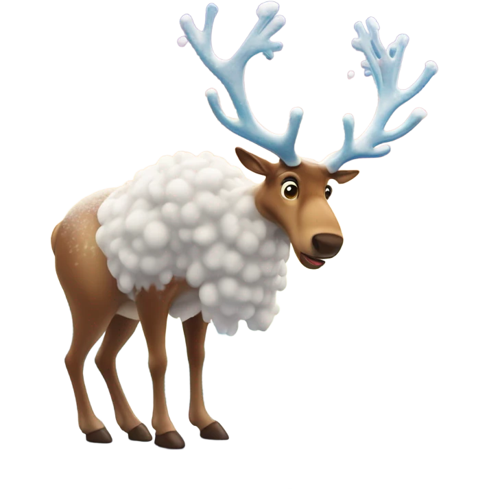 Flamboyant reindeer sniffing a line of snow emoji