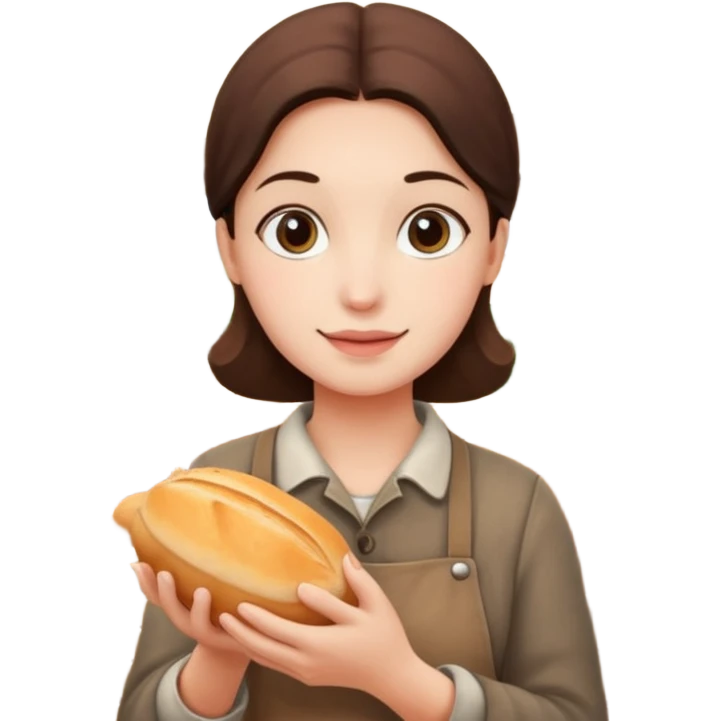 Shopper with small bread loaf,Farmers’ Market, background bakery shop, market. emoji
