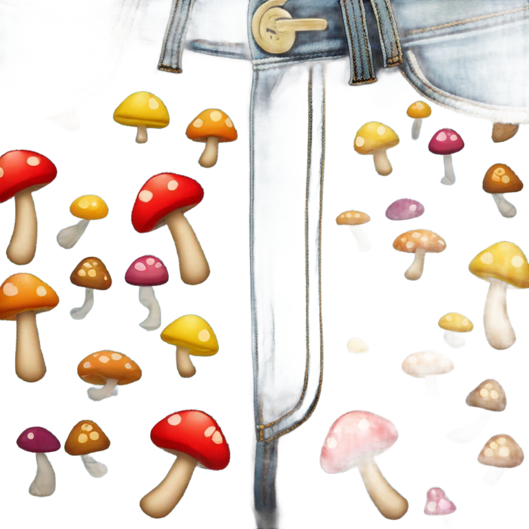 bell bottom jeans with smiley face patches and mushrooms emoji