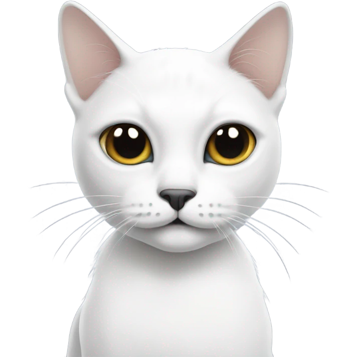White cat with a few large black spots and black ears and a half of a black mustache on left side  emoji