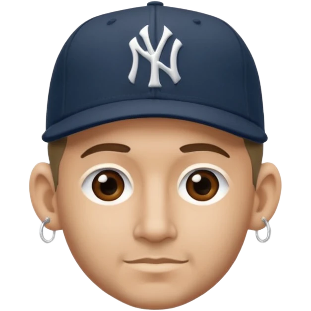 Hazme un moreno con aretes pequeños en las orejas con mucho volumen atrás una gorra plana new York yankee  emoji