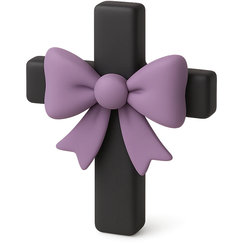 Purple bow with cross emoji