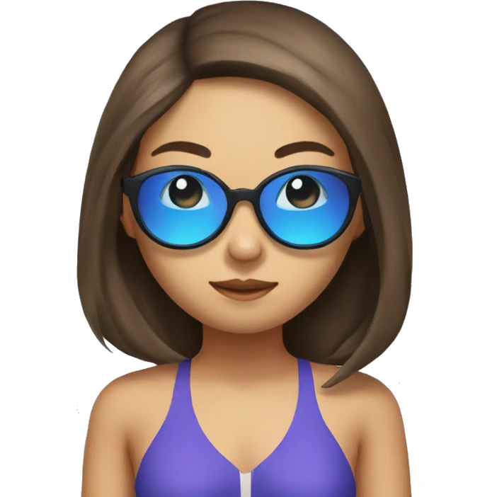 a long brown hair Asian girl in monokini with swimming glasses on her head emoji