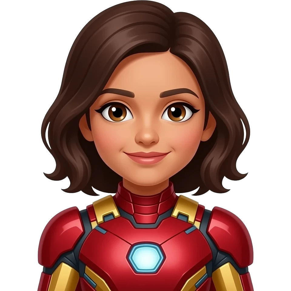 Indian girl as iron man brown hair brown eyes light brown skin emoji