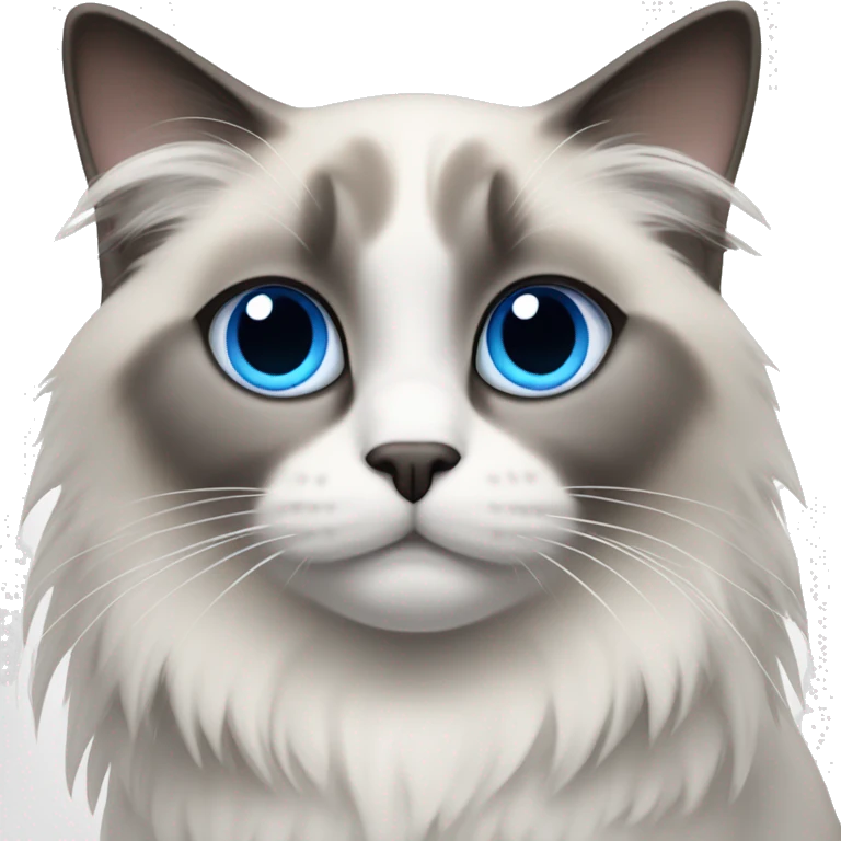 ragdoll cat, grey center face, blue eyes, grey tipped ears emoji