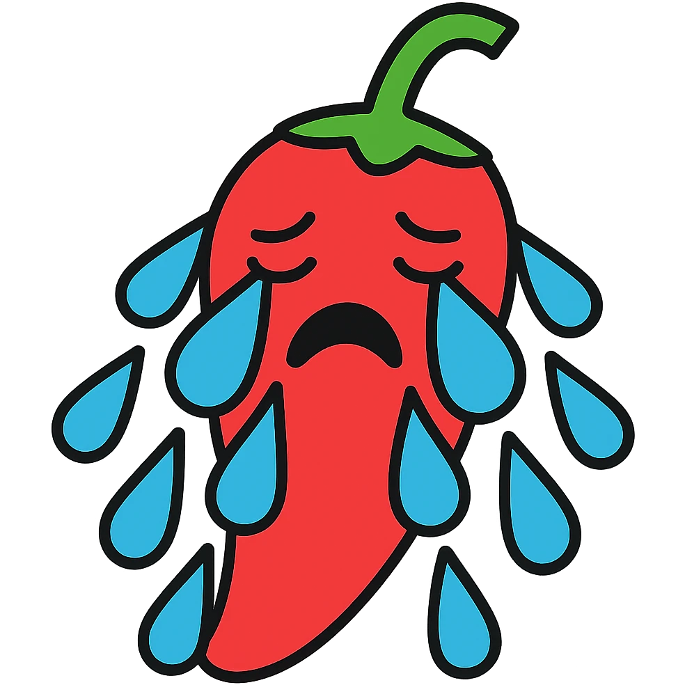 Add more large blue tears to the crying chili pepper, keep the background transparent. The style should resemble the original chili pepper crying illustration with transparent background. emoji
