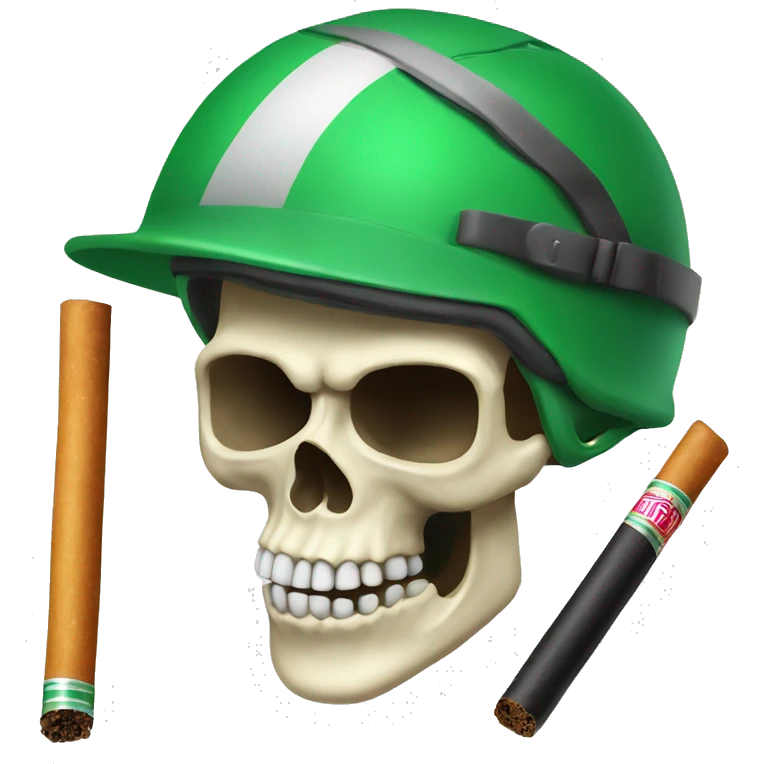 Skull with cigarrette and green helmet emoji
