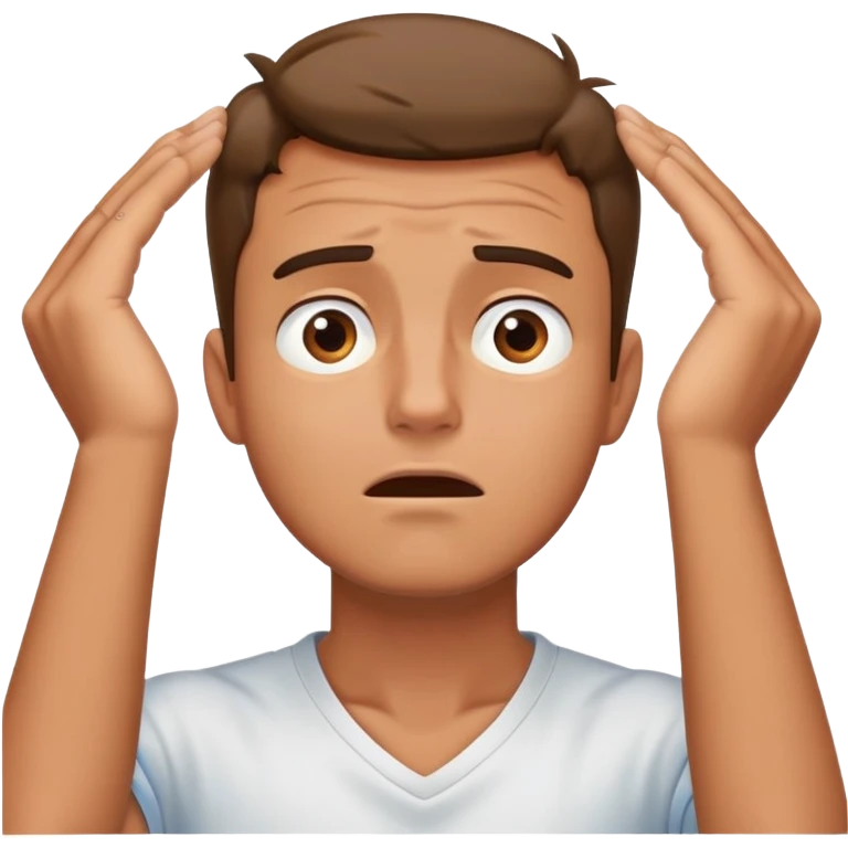 A guy who’s annoyed having two hands around his neck looking up at the sky emoji