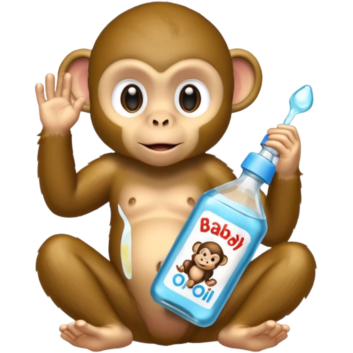 A monkey with baby oil but the baby oil says baby oil on it emoji