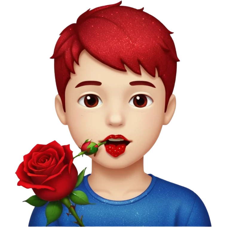 red glitter naughty-looking boy biting a rose in his mouth emoji