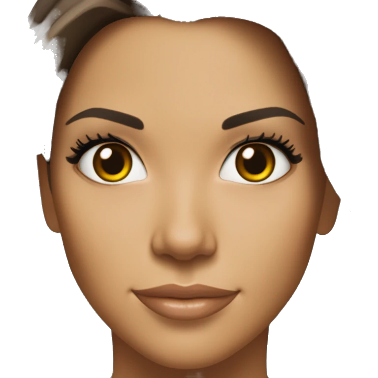 3/4 face, contrasted, shadow, light, Eva Longoria expression, standing from a distance, thin nose, brunette woman, hazel eyes, long eyelashes, dark shoulder shaded hair, white t-shirt, jeans, white sneakers emoji
