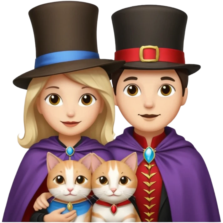 magician couple and their pet cat emoji