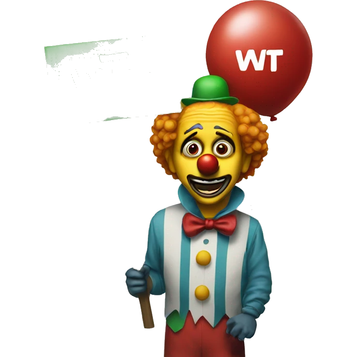Clown holding a sign stating, "wtf" emoji