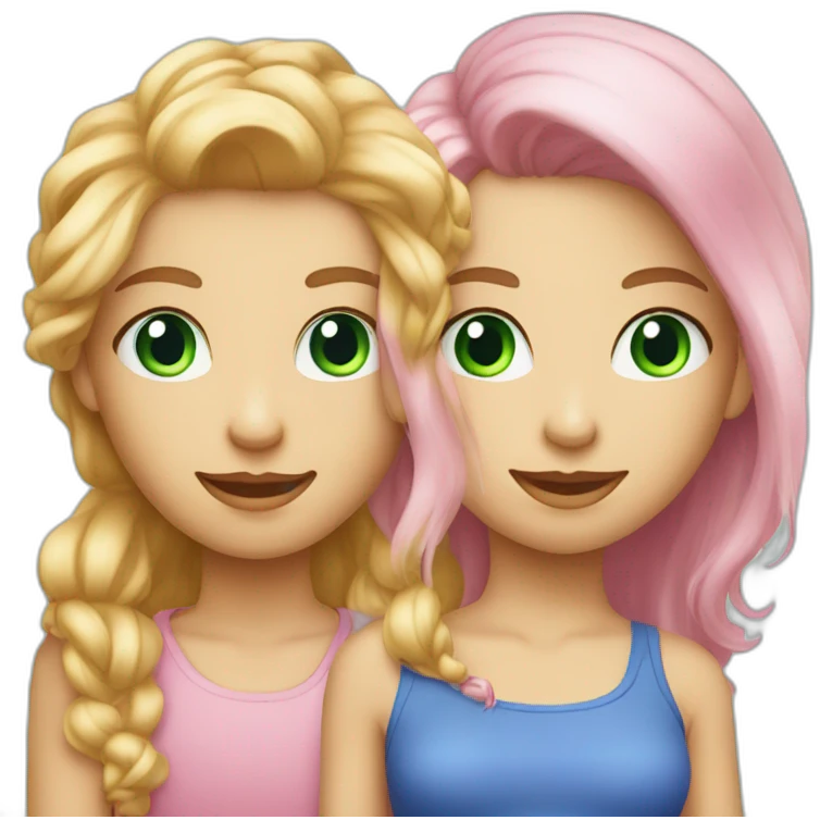 Young beautiful lady with pink hair and green eyes with young boy with blue eyes and blond hair emoji