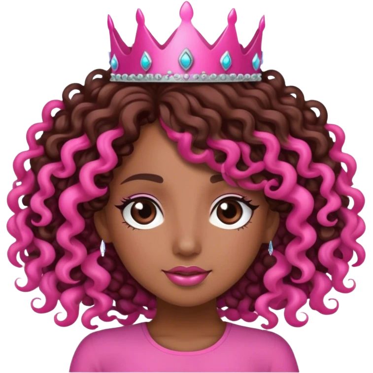 Brown girl diva long curly hair with pink crown emoji