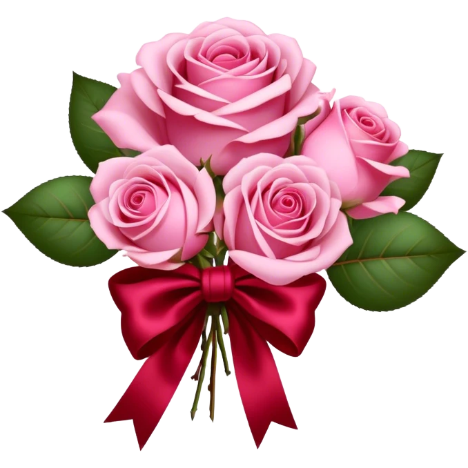 "A bouquet of Fairy Tale Pink roses tied with a flowing Ruby Red silk bow. The contrast of gentle pastels and deep crimson exudes elegance and charm." emoji