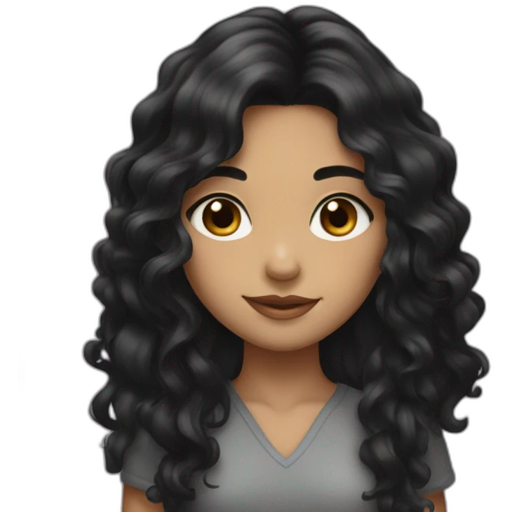 A girl with long, wavy black hair and medium-sized black eyes emoji