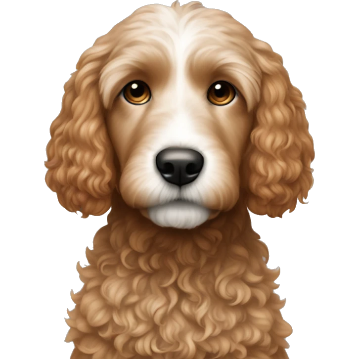 a dark haired white girl with red mini goldendoodle  emoji