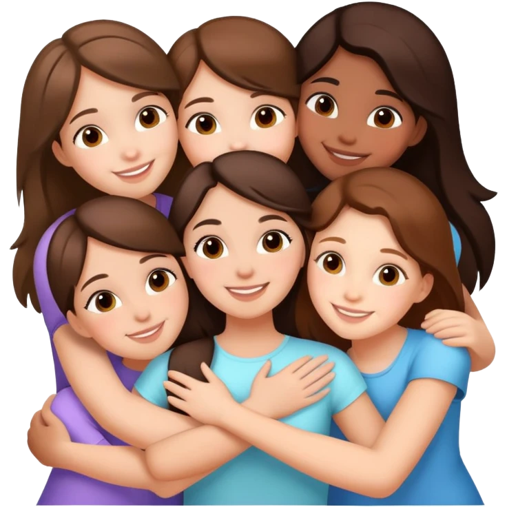 Five happy girls brunette and white races huggings  emoji