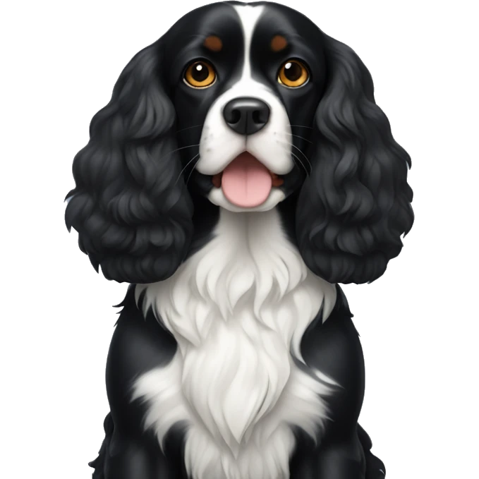 Small completely black king spaniel with white on chest emoji