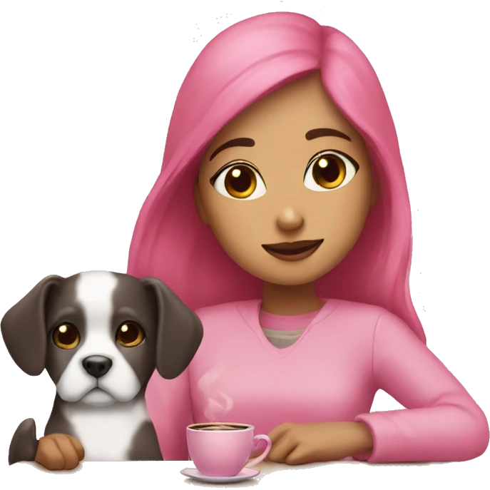 Girl pink coffee and dog  emoji