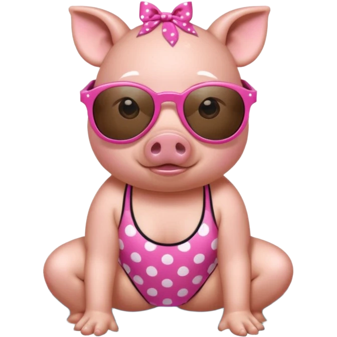 cute pig wearing cool star-shaped sunglasses and polka dot bathing suit on all fours  emoji