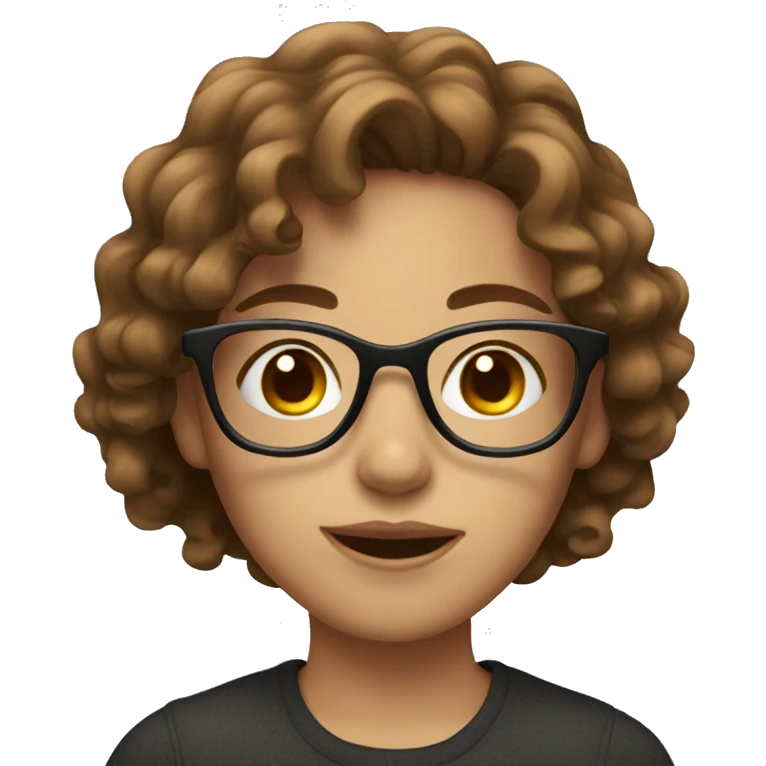 girl with brown wavy hair, brown eyes and glasses emoji