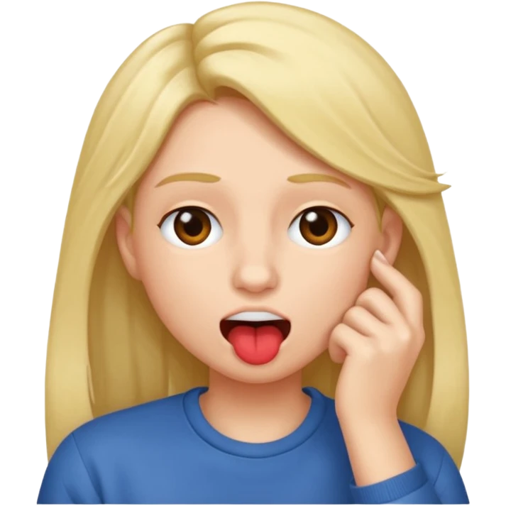 Bitting lip nd tucking hair being ear emoji