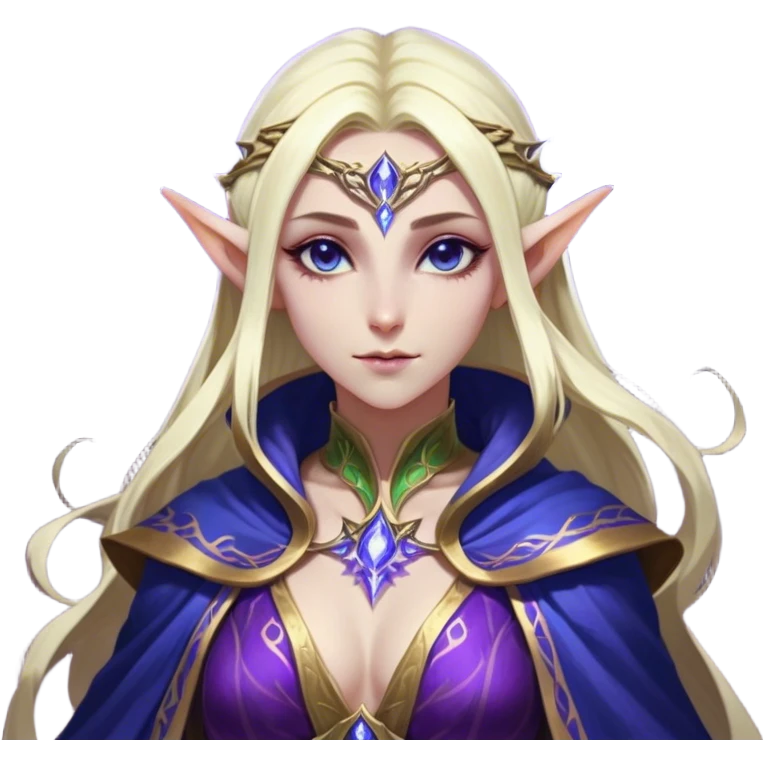 Cinematic Realistic WoW Elf Mage Portrait, head tilted epicly and inquisitively, showcasing a commanding presence and graceful arcane power. Her luminous, porcelain-like skin and delicate features, framed by an intricately detailed robe in deep blues and purples with golden accents, are rendered with lifelike clarity and dramatic, mystical lighting, high shine, epic and awe-inspiring, embodying the timeless magic of an elven mage poised to reshape destiny. emoji