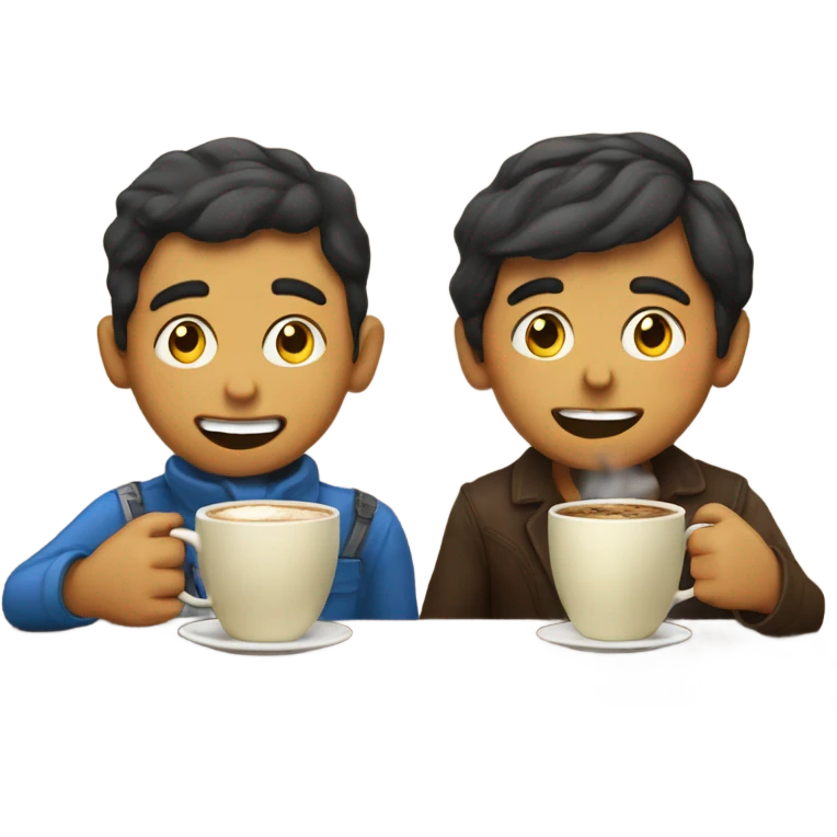 boys drinking coffee in cafe and the one on the left is Mexican emoji