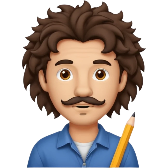 Make a cute guy with bouncy curly dark brown hair with a disconnected goatee and medium skin with a thin parted pencil mustache and lion ears emoji