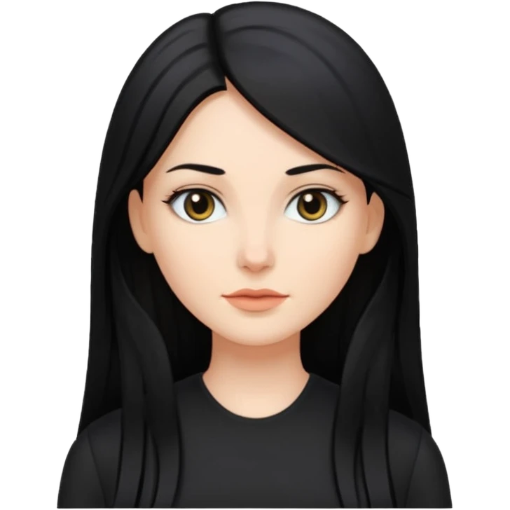 femme blanche, cheveux long, lisse et noir. Vêtement noir emoji