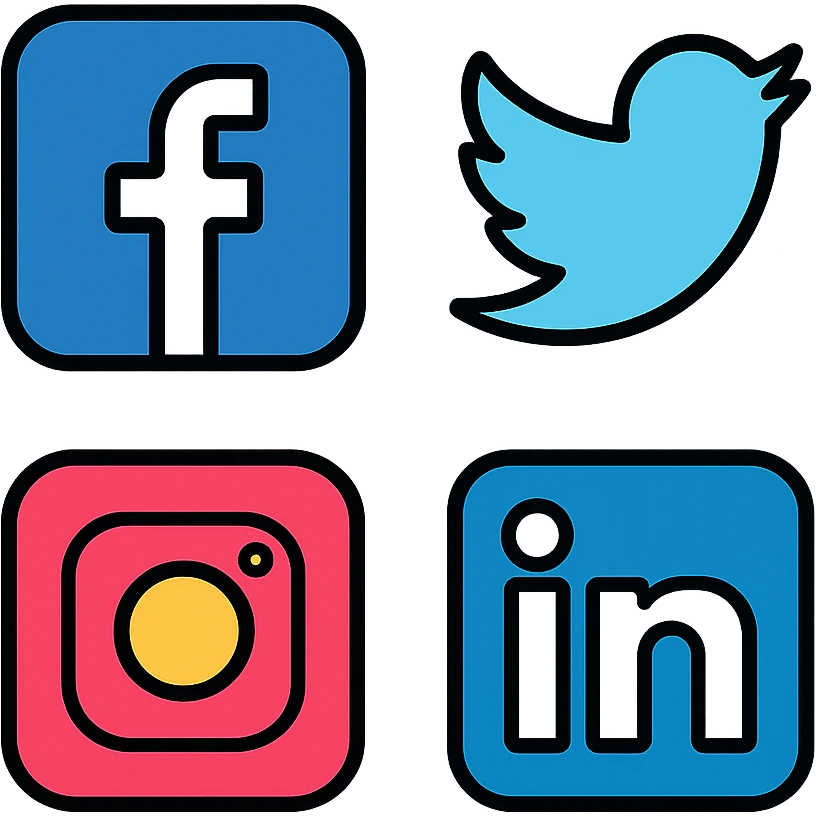 Social media platforms icons set with colorful outlines emoji