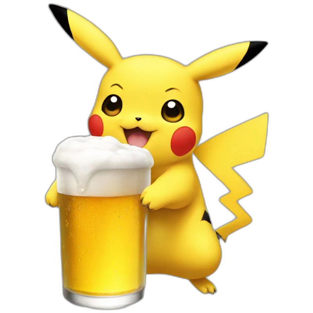 Pikachu drinks a beer emoji