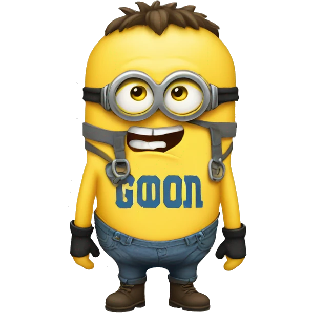 Buff minion with the shirt saying "NEVER GOON" emoji