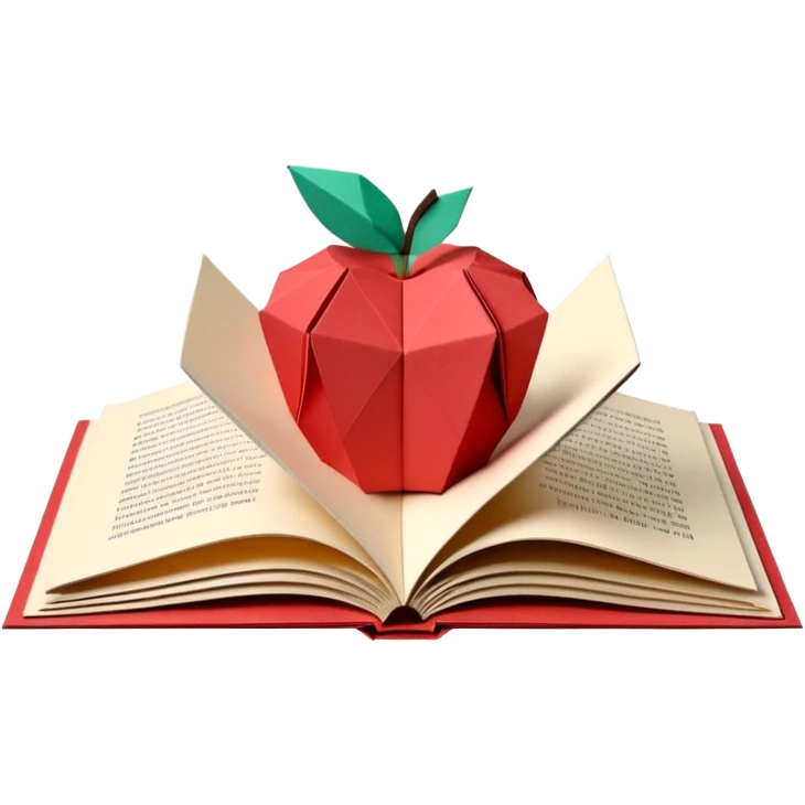 3D render of Pop-Up Book entirely of folded origami paper, sharp creases, cardboard texture, matte finish, visible paper grain, craft aesthetic,  apple emoji style, isolated on white background --v 6.0 emoji