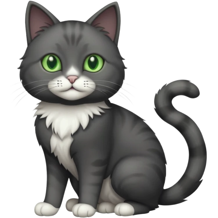 full body solid dark grey cat with green eyes, white paws and white whiskers emoji