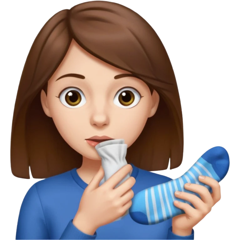 woman with stinky socks in her hands sniffing emoji