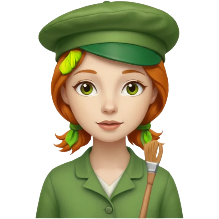 charming ginger woman with a green painter's hat emoji